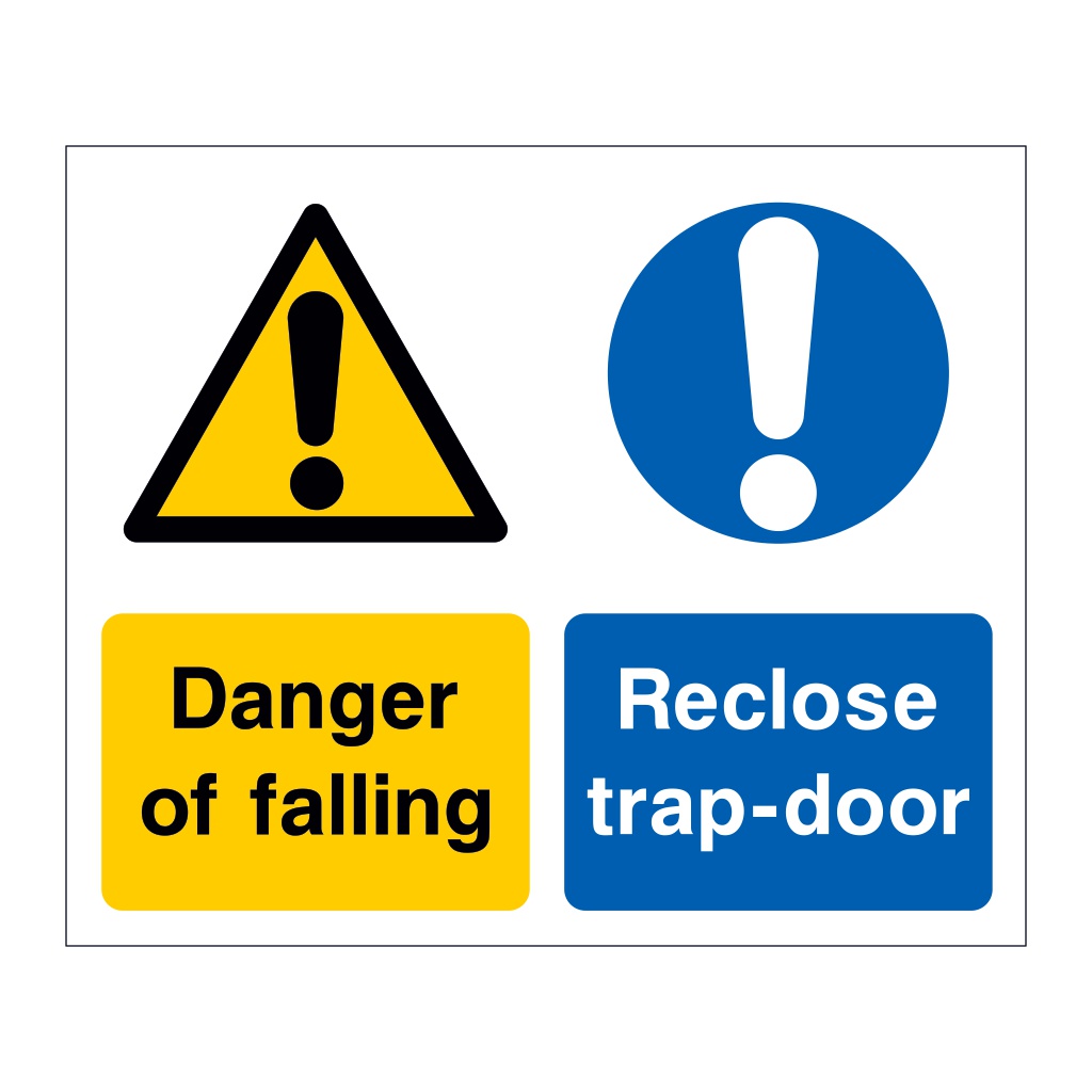 Danger of falling reclose trap door sign