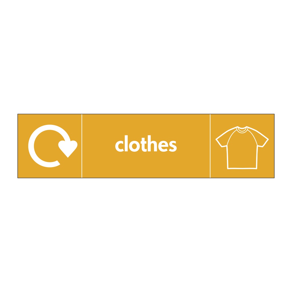 Clothes with WRAP recycling logo & icon sign