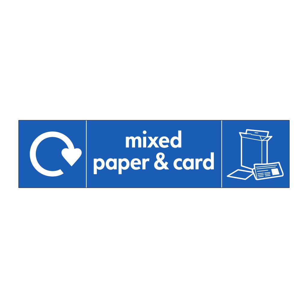 Mixed paper & card with WRAP recycling logo & icon sign