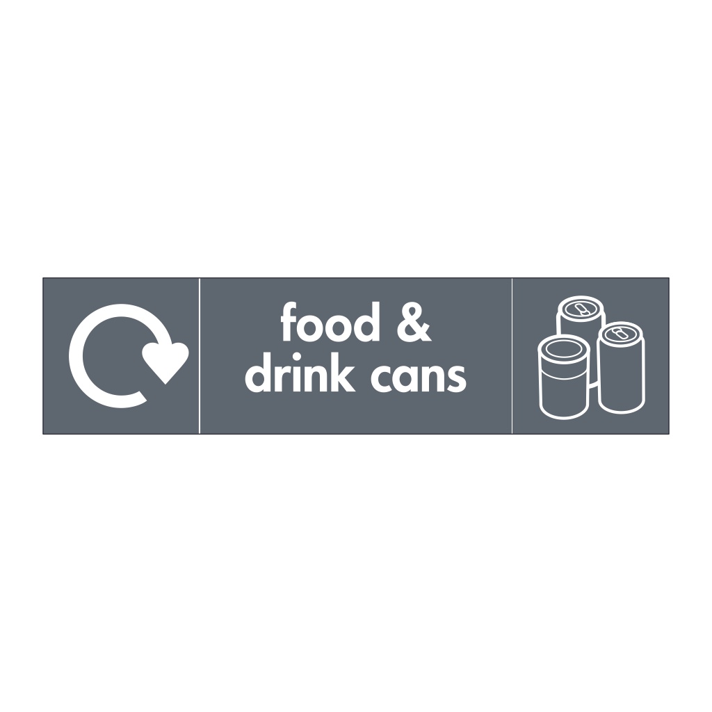 Food & drink cans with WRAP recycling logo & icon sign
