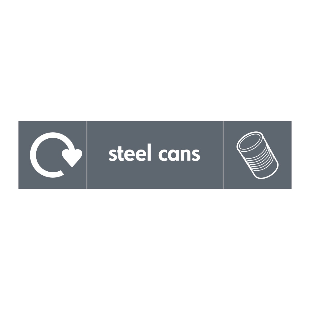 Steel cans with WRAP recycling logo & icon sign
