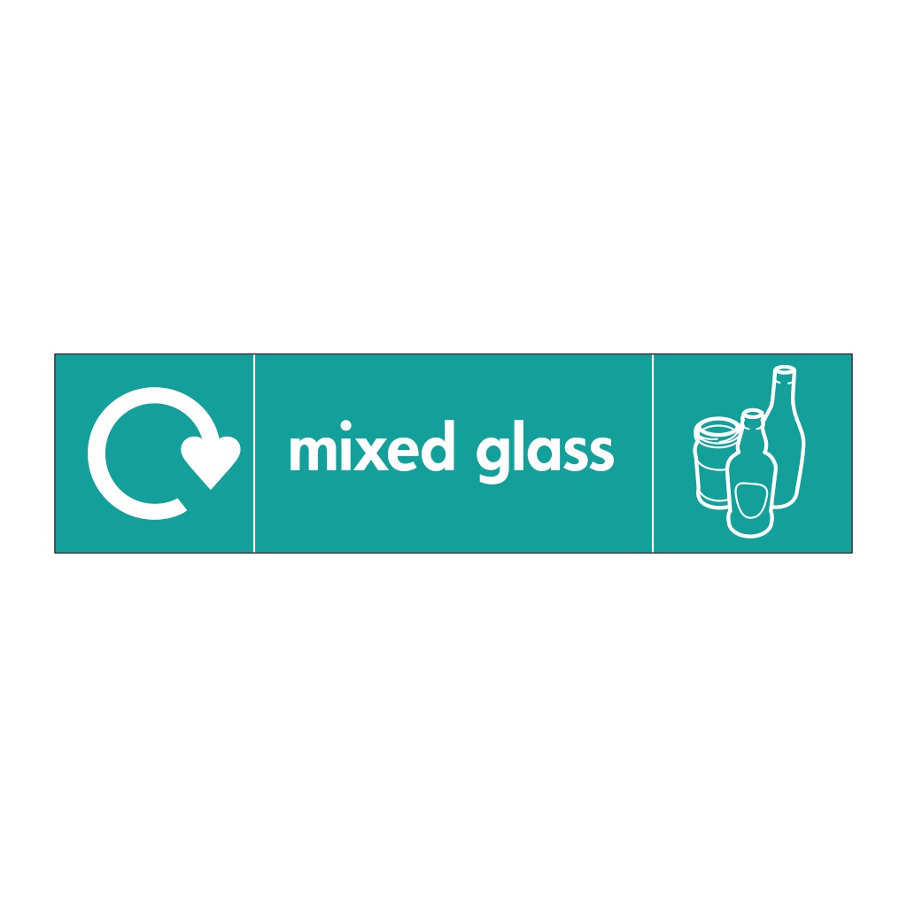 Mixed glass with WRAP recycling logo & icon sign