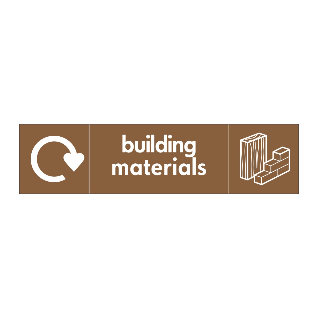 Building materials with WRAP recycling logo & icon sign