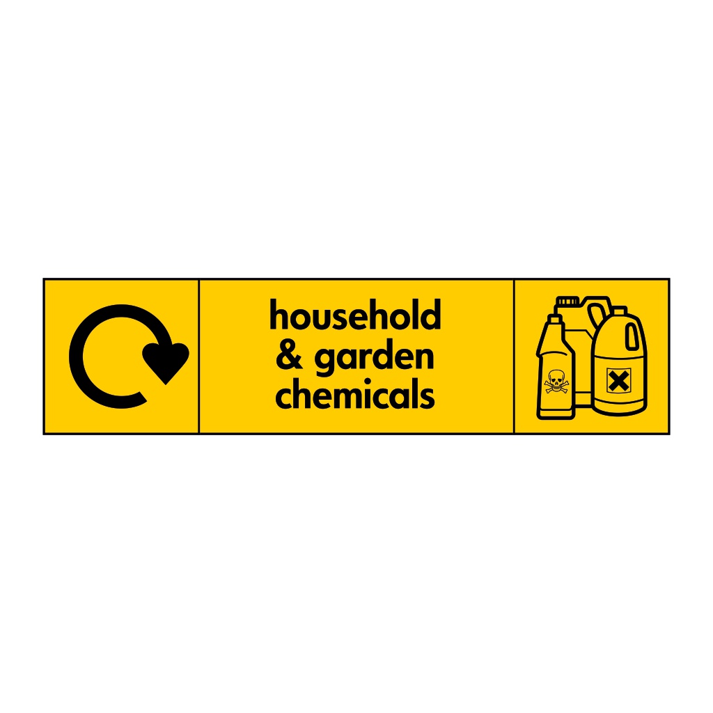 Household & garden chemicals with WRAP recycling logo & icon sign
