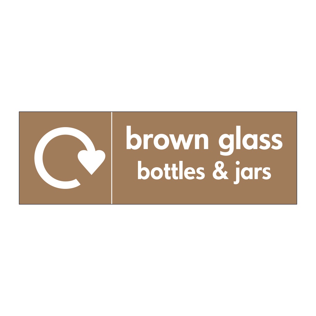 Brown glass bottles & jars with WRAP recycling logo sign