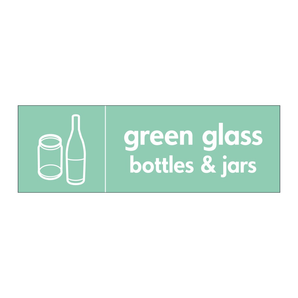 Green glass bottles & jars with icon sign