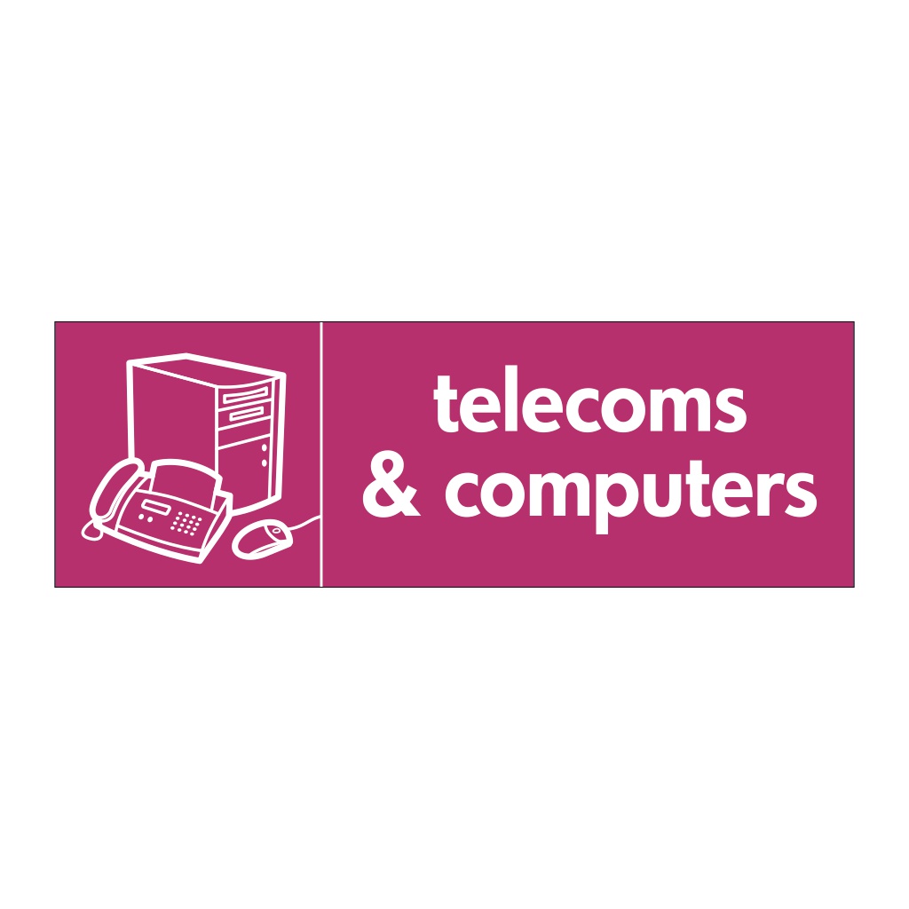 Telecoms & computers with PC and telephone icon sign