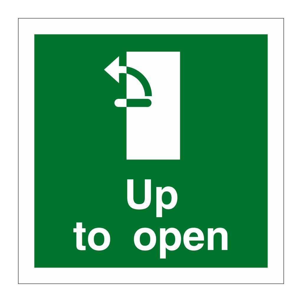 Handle up anti-clockwise to open door sign
