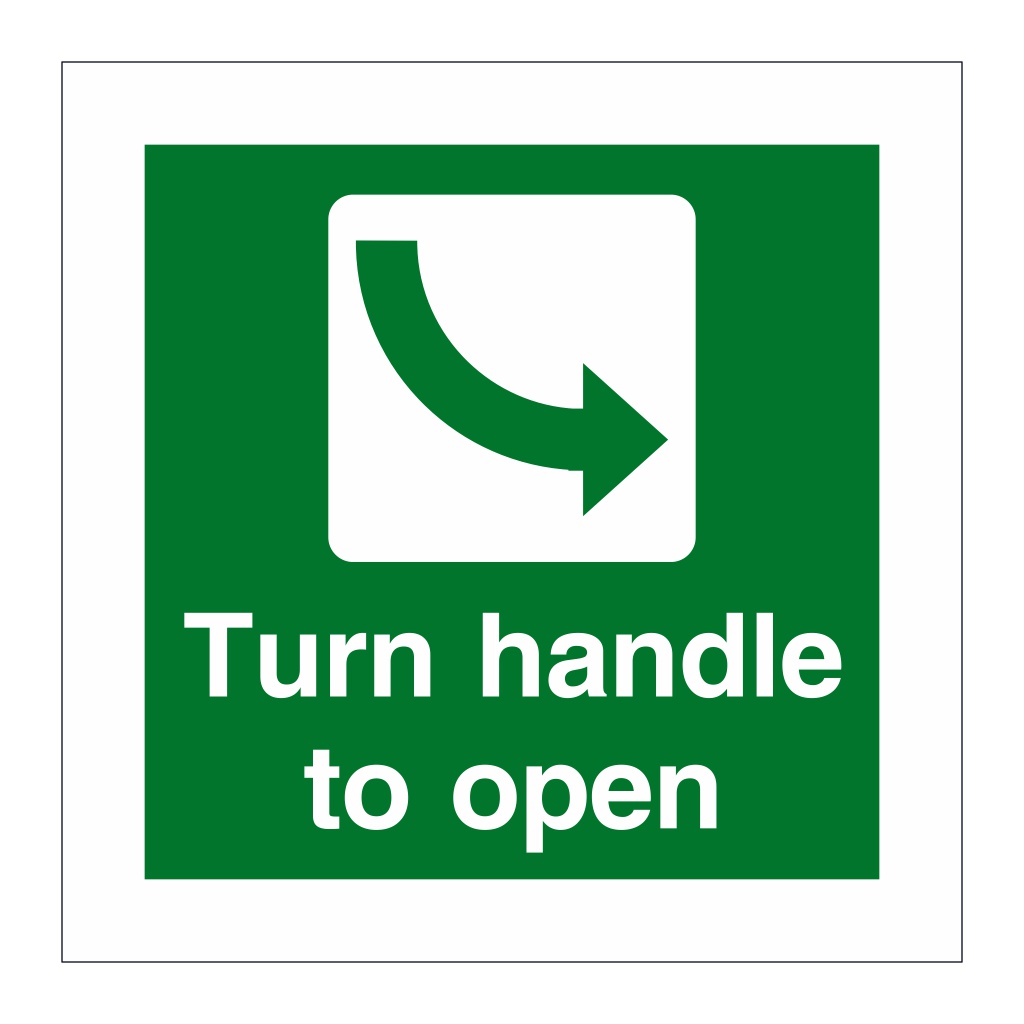 Turn handle to open anti-clockwise sign