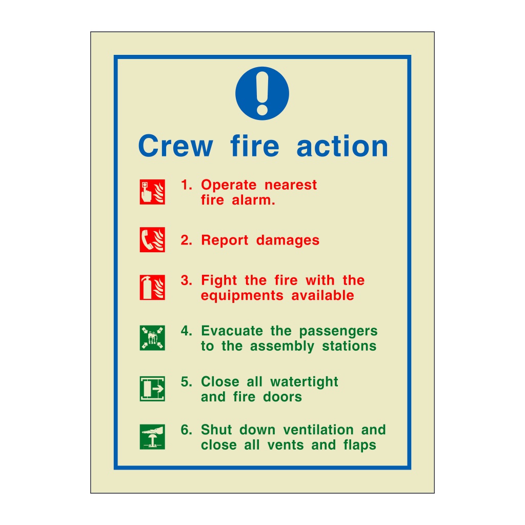 Crew Fire Action (Marine Sign) | British Safety Signs