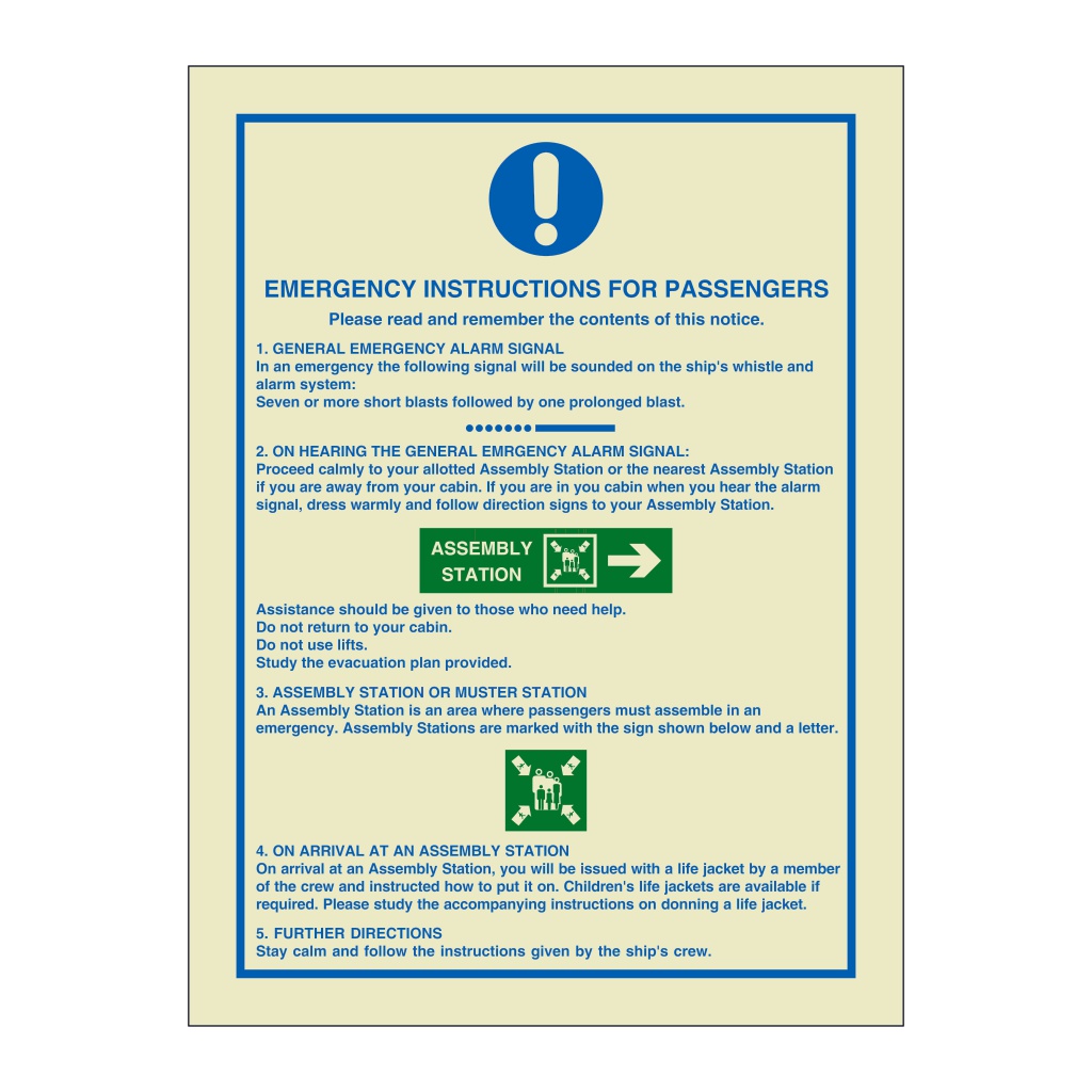 Emergency instructions for passengers (Marine Sign)