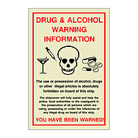 Drug & alcohol warning information (Marine Sign)