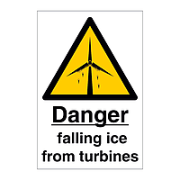 Danger Falling ice from turbines with text (Offshore Wind Sign)
