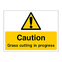 Caution Grass cutting in progress sign