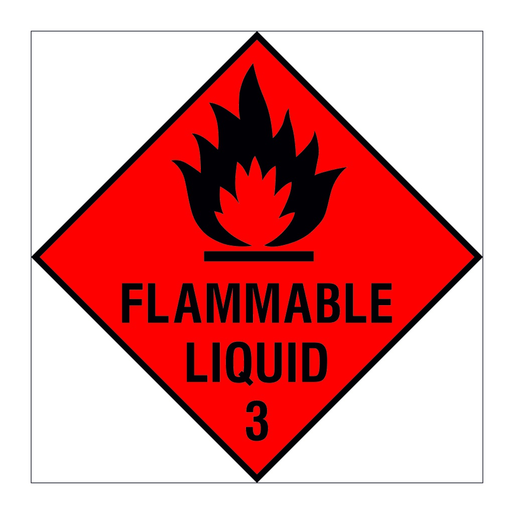 Flammable liquid Class 3 hazard warning diamond sign