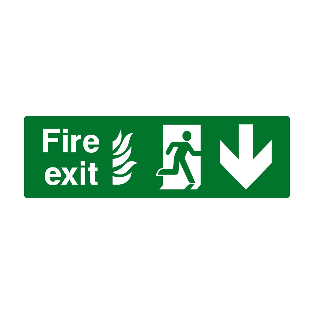 Fire exit NHS running man arrow down sign