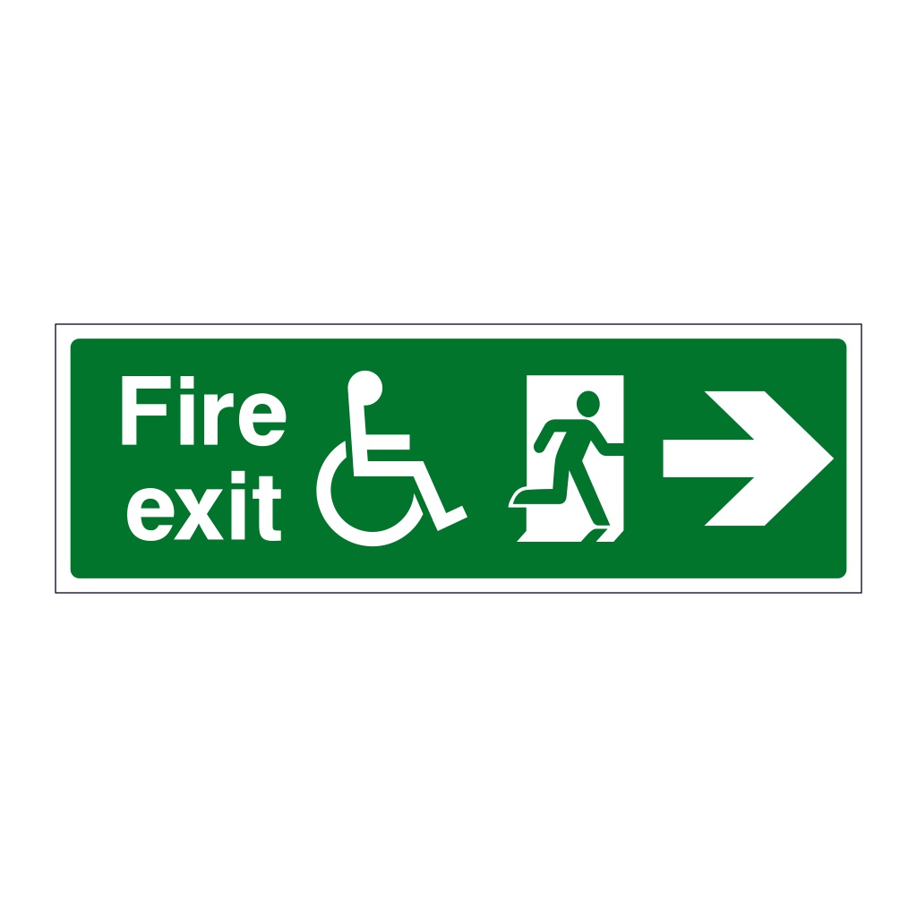 Fire exit with disabled symbol arrow right sign