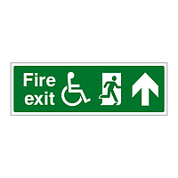 Fire exit with disabled symbol arrow up sign