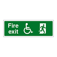 Fire exit with disabled symbol running man right sign