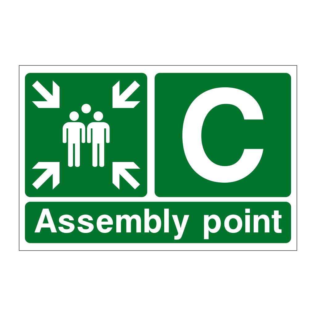 Assembly point C with arrows sign