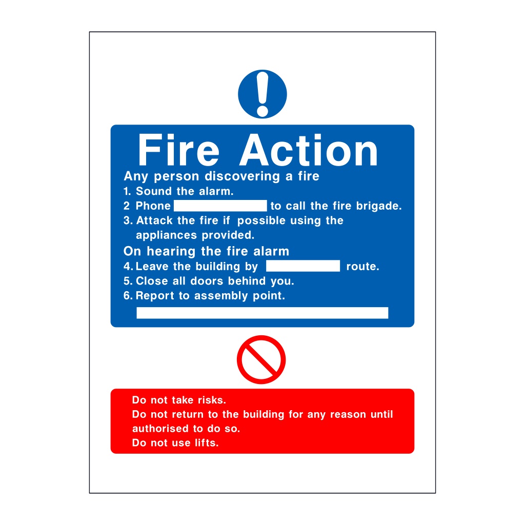 Fire action sign