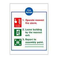 Fire action sign 3 point (with symbols)
