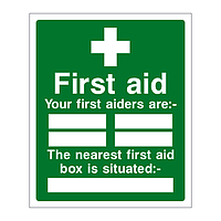 First aid Your first aiders are/Nearest first aid box is sign