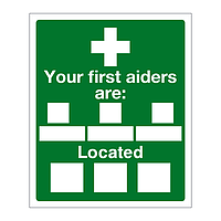 Your first aiders are/located sign