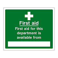 First aid for this department is available from sign