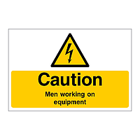 Caution Men working on equipment sign