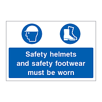 Safety helmets and safety footwear must be worn sign