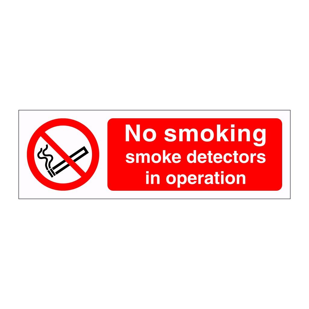 No smoking smoke detectors in operation sign