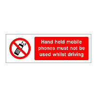 Mobile phones must not be used whilst driving sign
