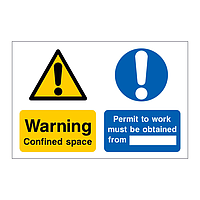 Warning confined space permit to work must be obtained sign