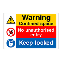 Warning confined space No unauthorised entry Keep locked sign
