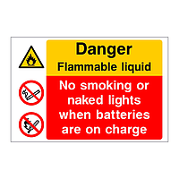 Danger Flammable liquid No smoking or naked lights when batteries are on charge sign