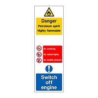 Danger Petroleum spirit Highly flammable multi-message sign