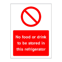 No food or drink to be stored in this refrigerator sign