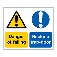 Danger of falling reclose trap door sign
