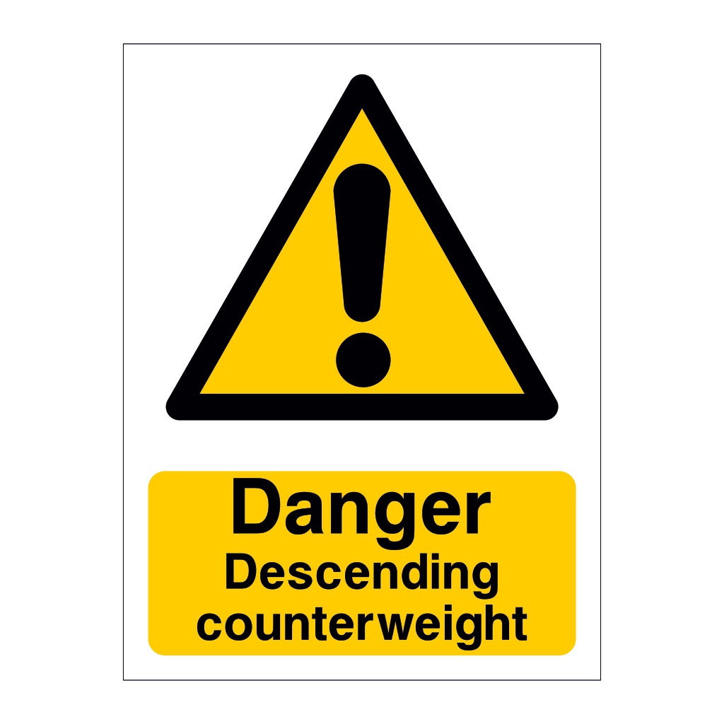 Danger descending counterweight sign
