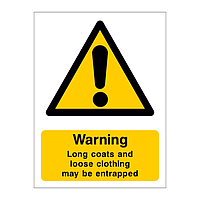 Warning long coats and loose clothing may be entrapped sign