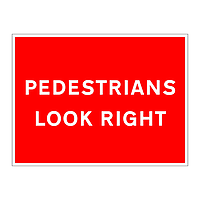 Pedestrians look right sign