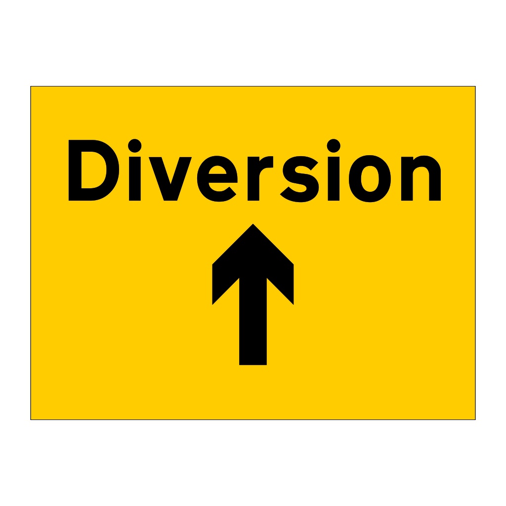 Diversion ahead arrow sign