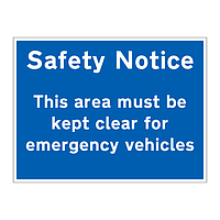 This area must be kept clear for emergency vehicles sign