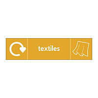 Textiles with WRAP recycling logo & icon sign