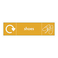 Shoes with WRAP recycling logo & icon sign