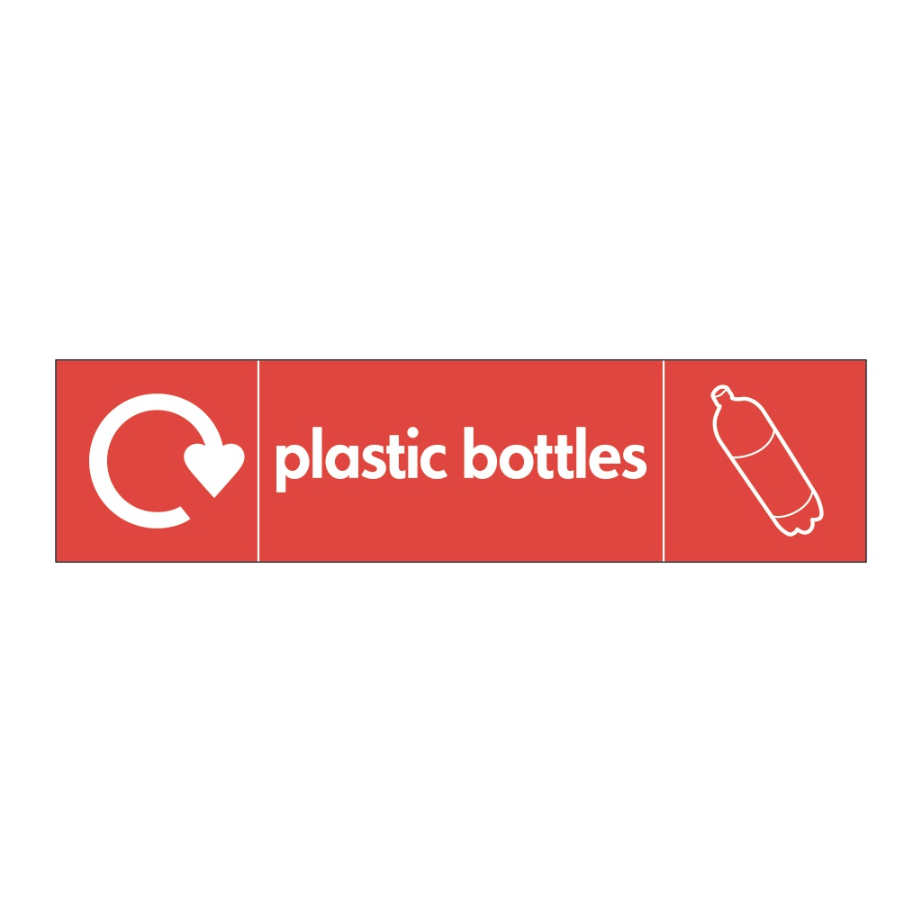 Plastic bottles with WRAP recycling logo & icon sign