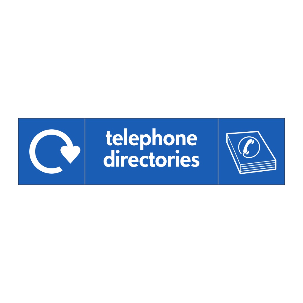 Telephone directories with WRAP recycling logo & icon sign