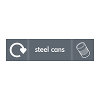 Steel cans with WRAP recycling logo & icon sign