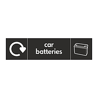 Car batteries with WRAP recycling logo & icon sign